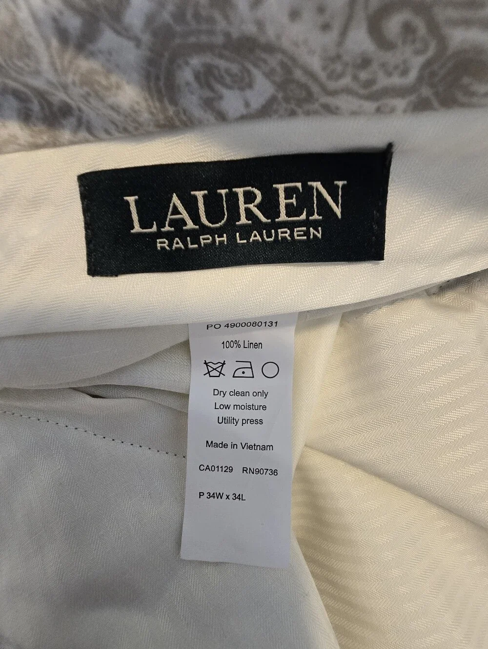 Lauren Ralph Lauren Men's Tan 100% Linen Flat Front Dress Pants Trousers 34x34